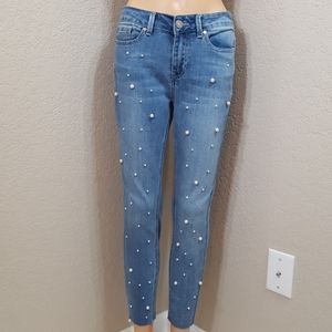 Pearls Embellishments Blue Skinny Jeans Size 7